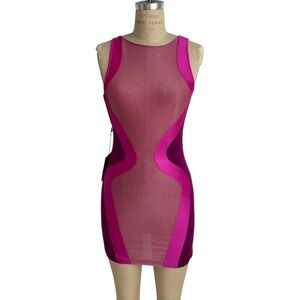 Brian Lichtenberg Mini Dress Pink Purple Bodycon Sleeveless Party Stretchy NEW